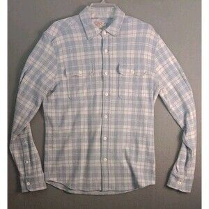 Faherty Legend Sweater Shirt Men's Mediu Blue White Plaid Soft - EUC